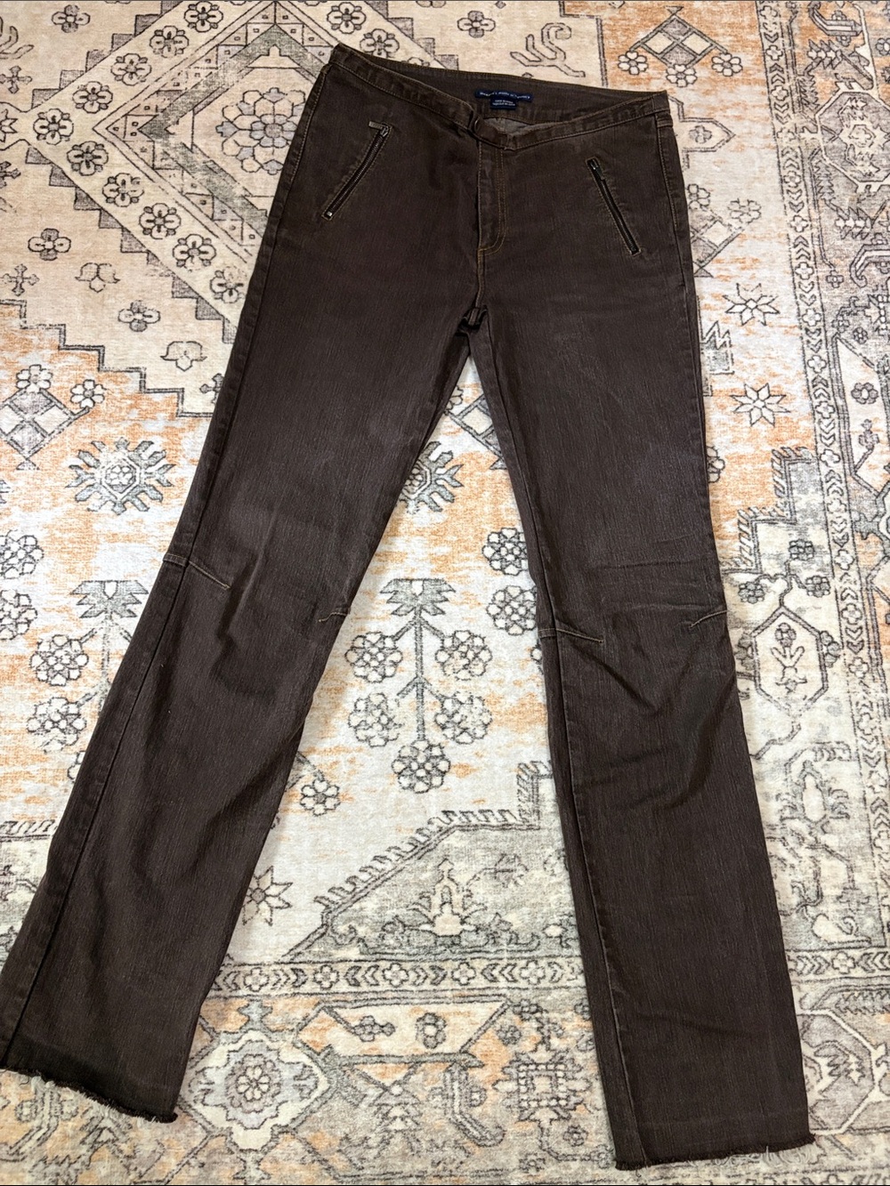 RALPH LAUREN 6 Sport series coated zipper front pocket brown denim pants-unique!